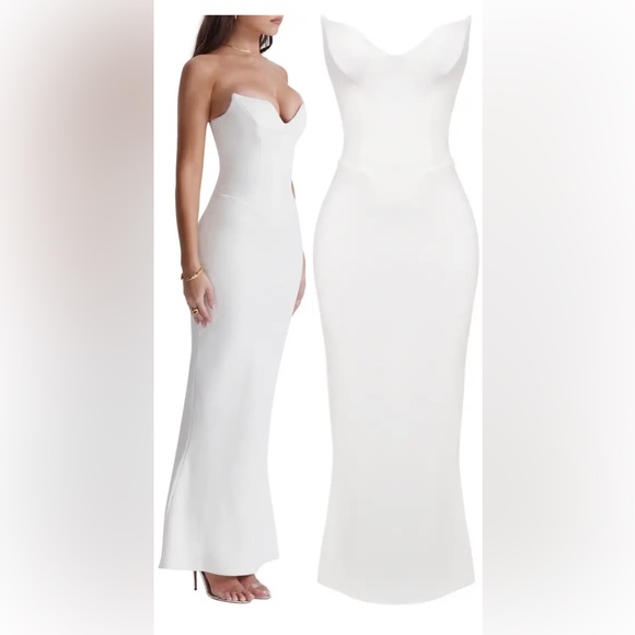 HOUSE OF CB Tamara Strapless Stretch Satin Gown in IVORY in PLUS CUP SMALL NWT! - Picture 3 of 9